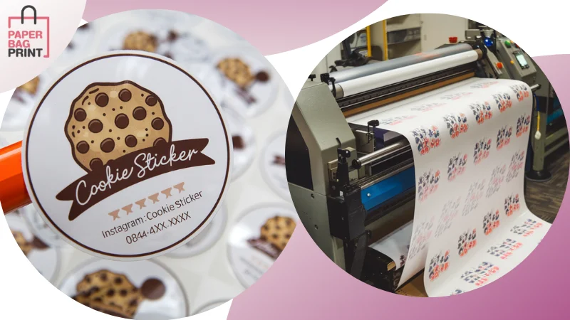 สติกเกอร์ลายคุกกี้พร้อมข้อความ "Cookie Sticker" พิมพ์ลงบนแผ่นสติกเกอร์ด้วยเครื่องพิมพ์คุณภาพสูง